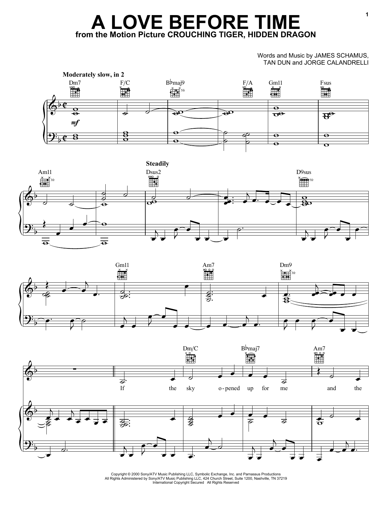 Tan Dun A Love Before Time (from Crouching Tiger, Hidden Dragon) Sheet Music