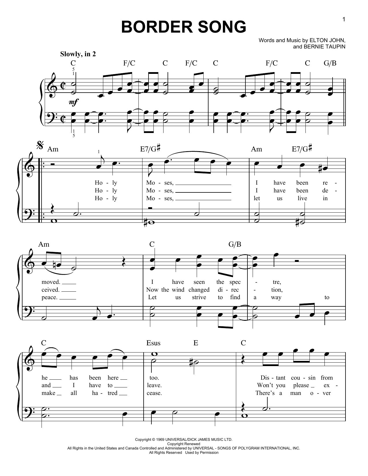 Taron Egerton Border Song (from Rocketman) Sheet Music