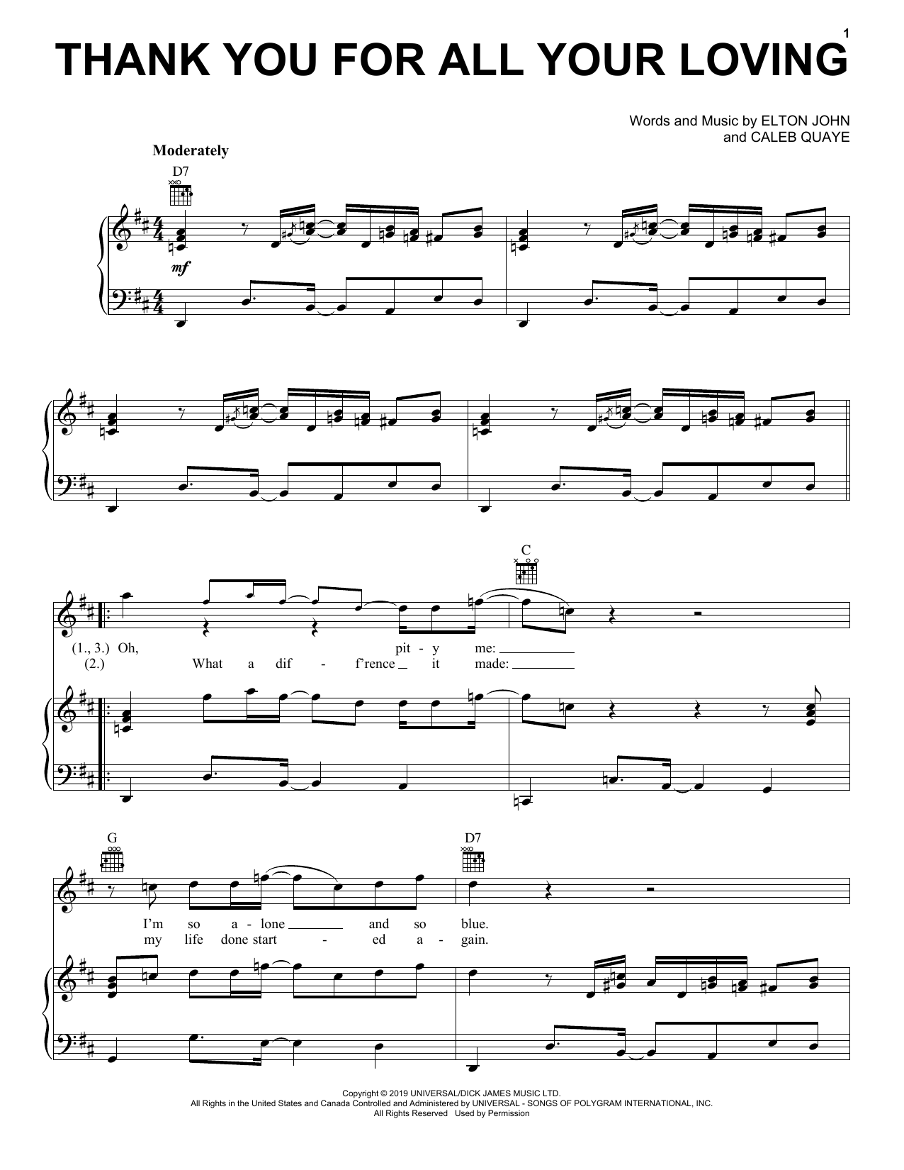 Taron Egerton Thank You For All Your Loving (from Rocketman) Sheet Music