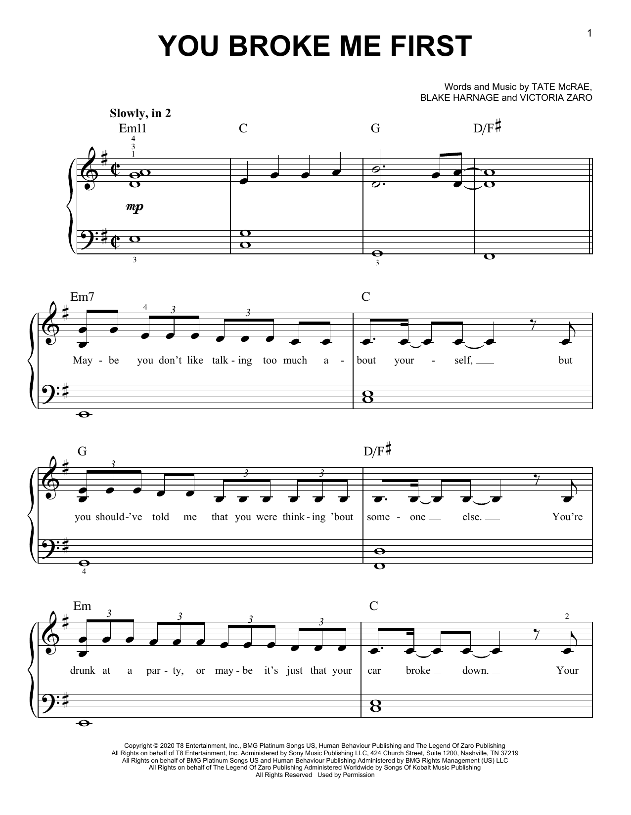 Tate McRae You Broke Me First Sheet Music