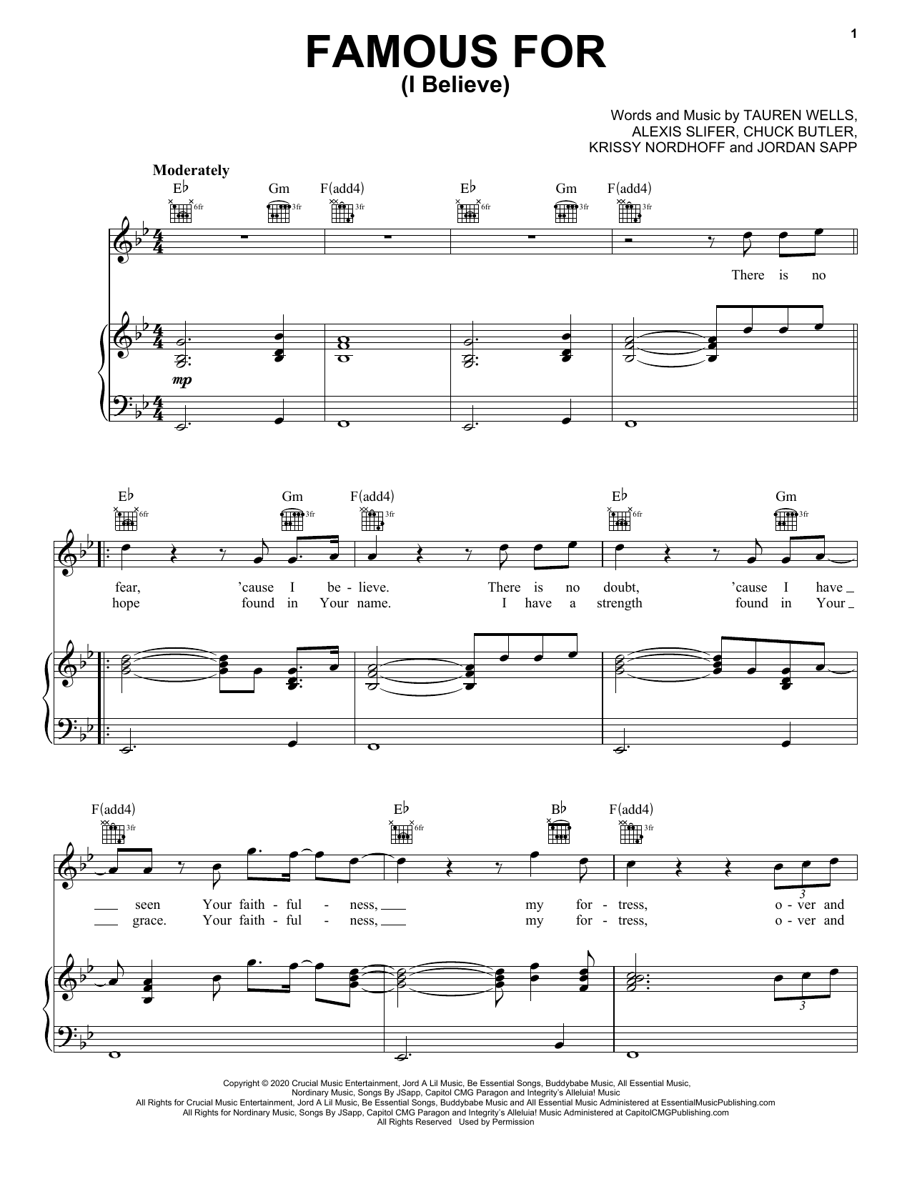 Tauren Wells Famous For (I Believe) (feat. Jenn Johnson) Sheet Music
