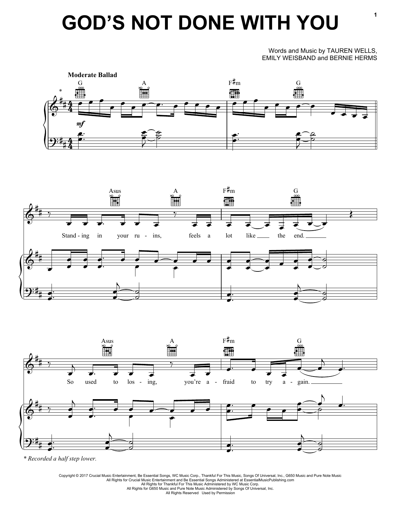 Tauren Wells God's Not Done With You Sheet Music