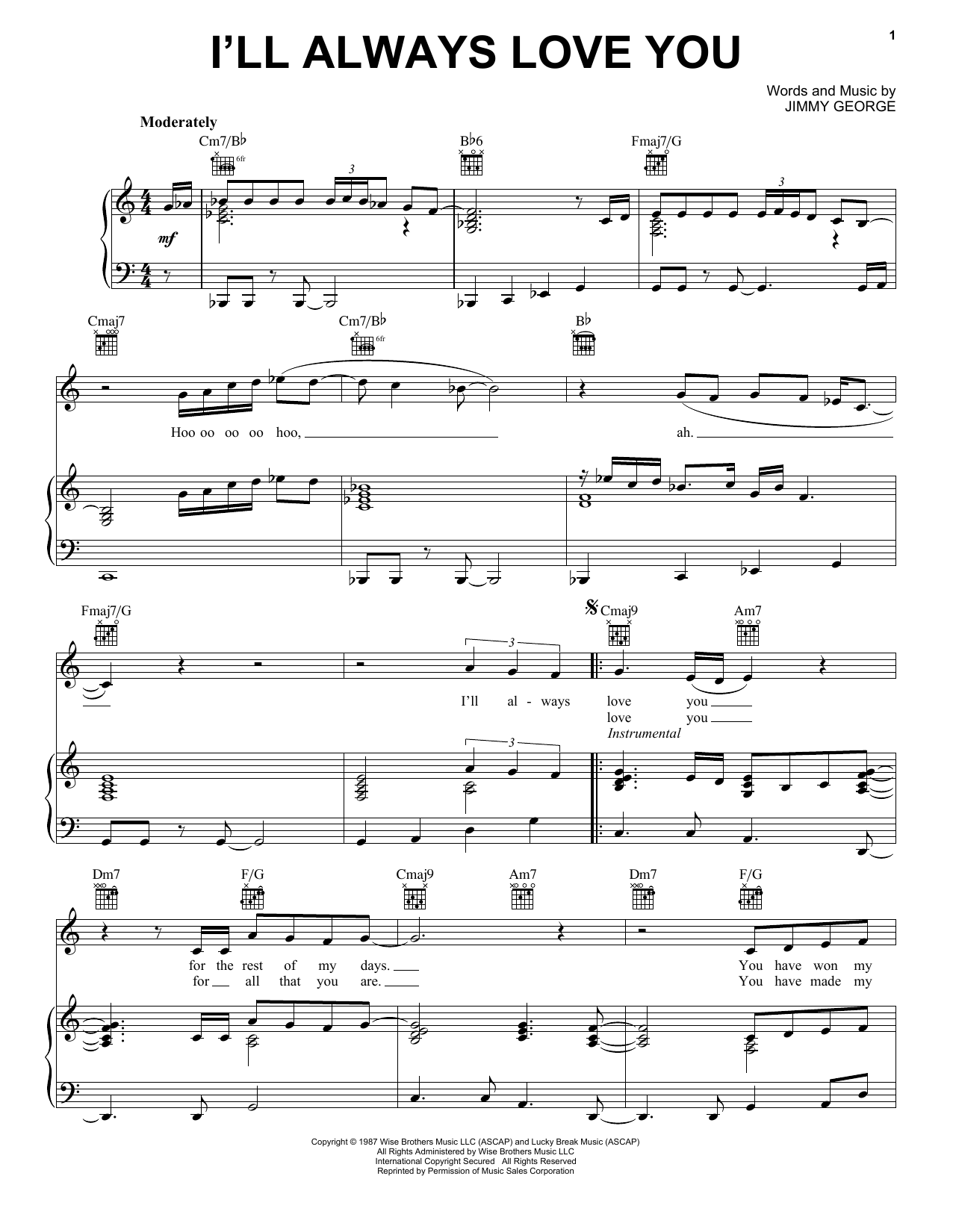Taylor Dayne I'll Always Love You Sheet Music
