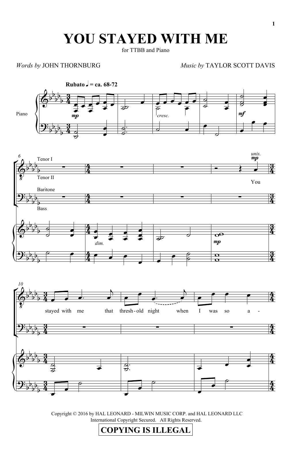 Taylor Scott Davis You Stayed With Me Sheet Music