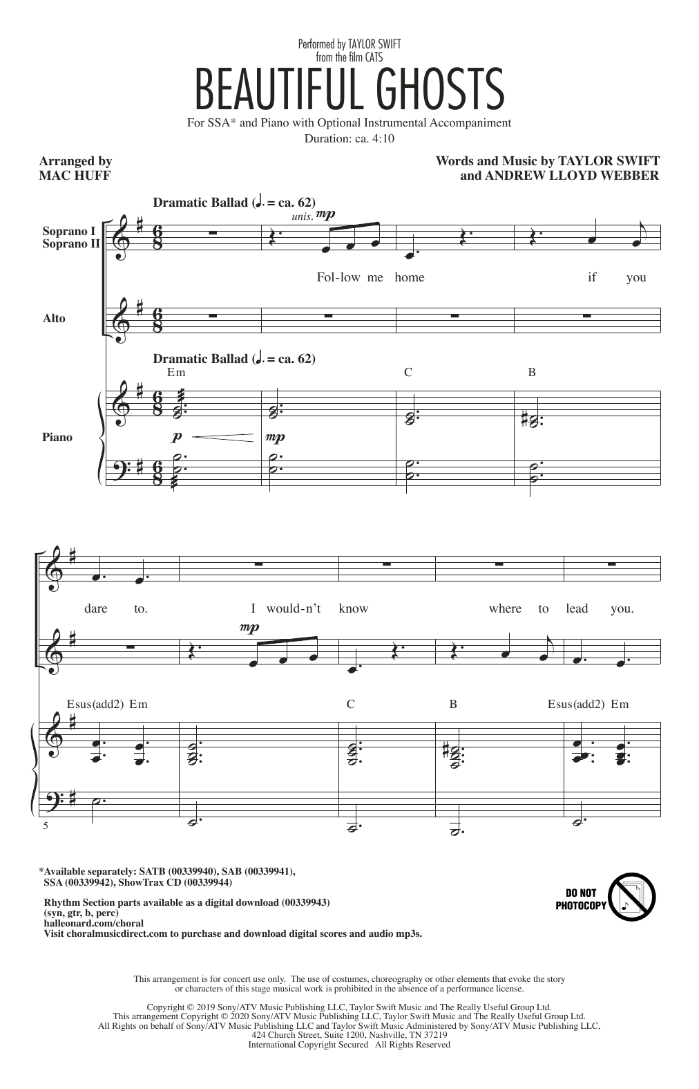 Taylor Swift Beautiful Ghosts (from the Motion Picture Cats) (arr. Mac Huff) Sheet Music