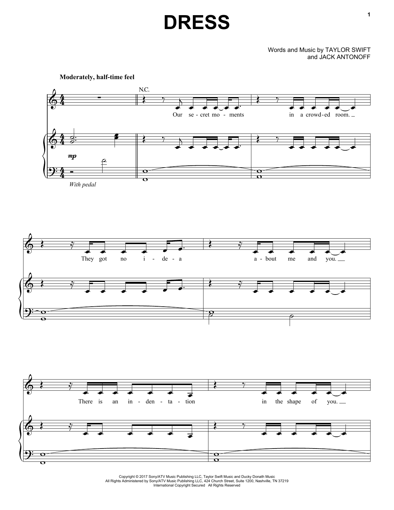 Taylor Swift Dress Sheet Music