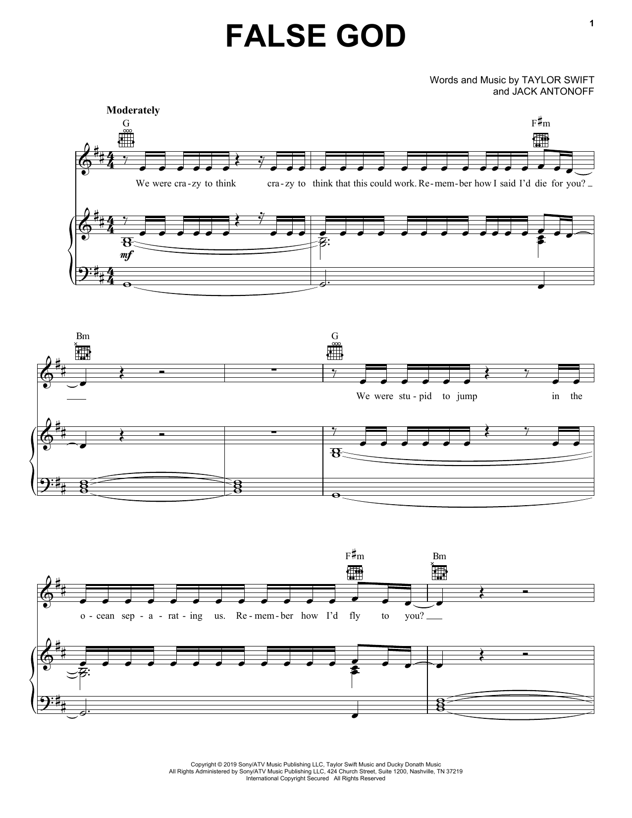 Taylor Swift False God Sheet Music