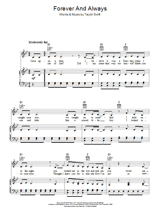 Taylor Swift Forever And Always Sheet Music