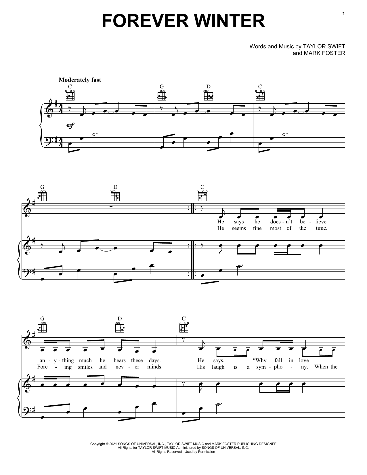 Taylor Swift Forever Winter (Taylor's Version) (From The Vault) Sheet Music