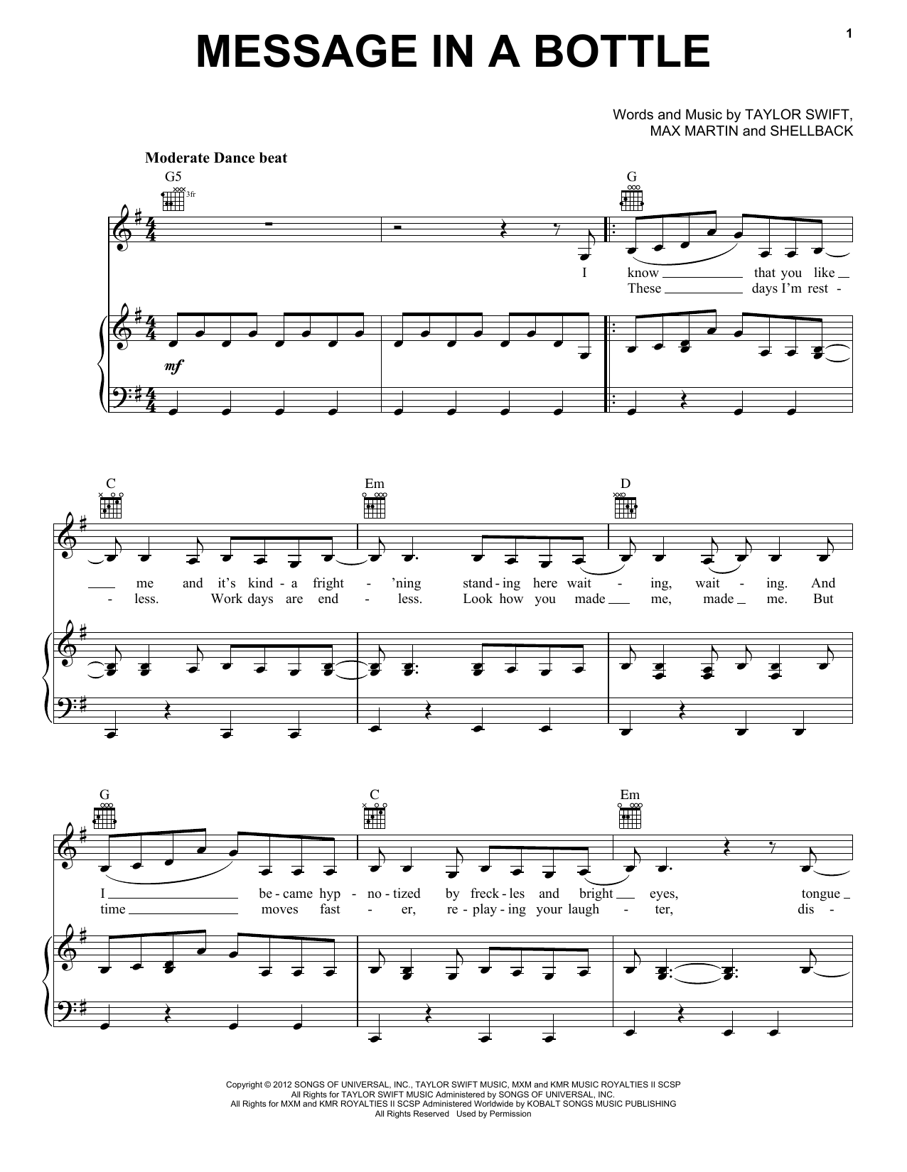 Taylor Swift Message In A Bottle (Taylor's Version) (From The Vault) Sheet Music