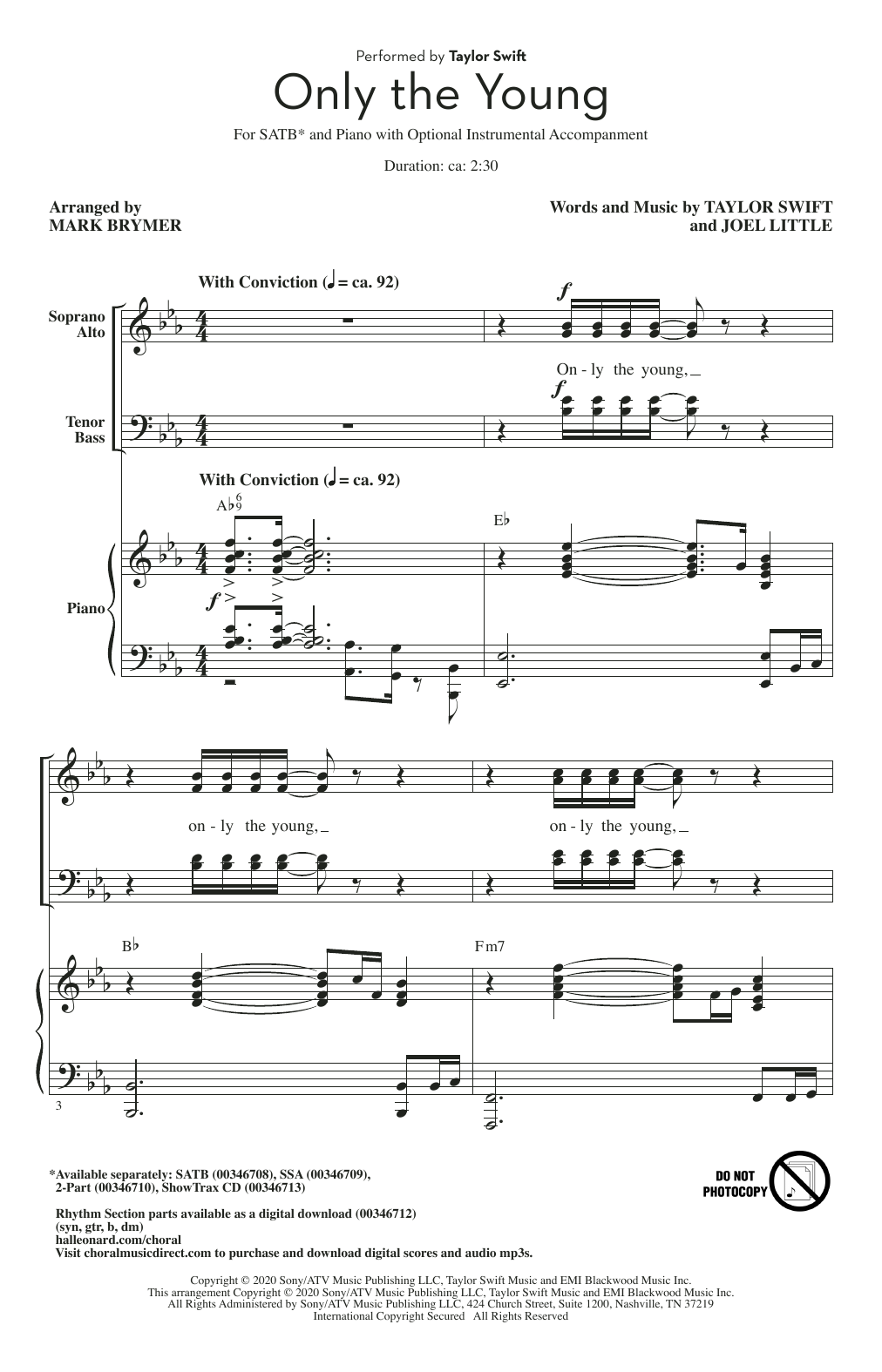 Taylor Swift Only The Young (arr. Mark Brymer) Sheet Music