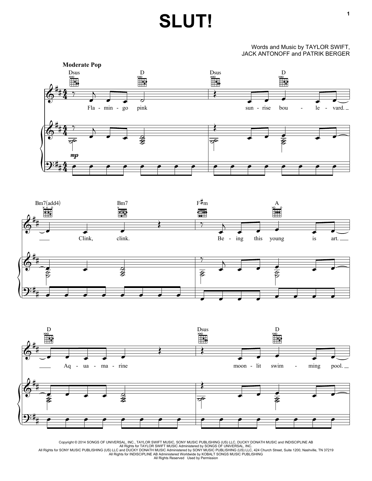 Taylor Swift Slut! Sheet Music