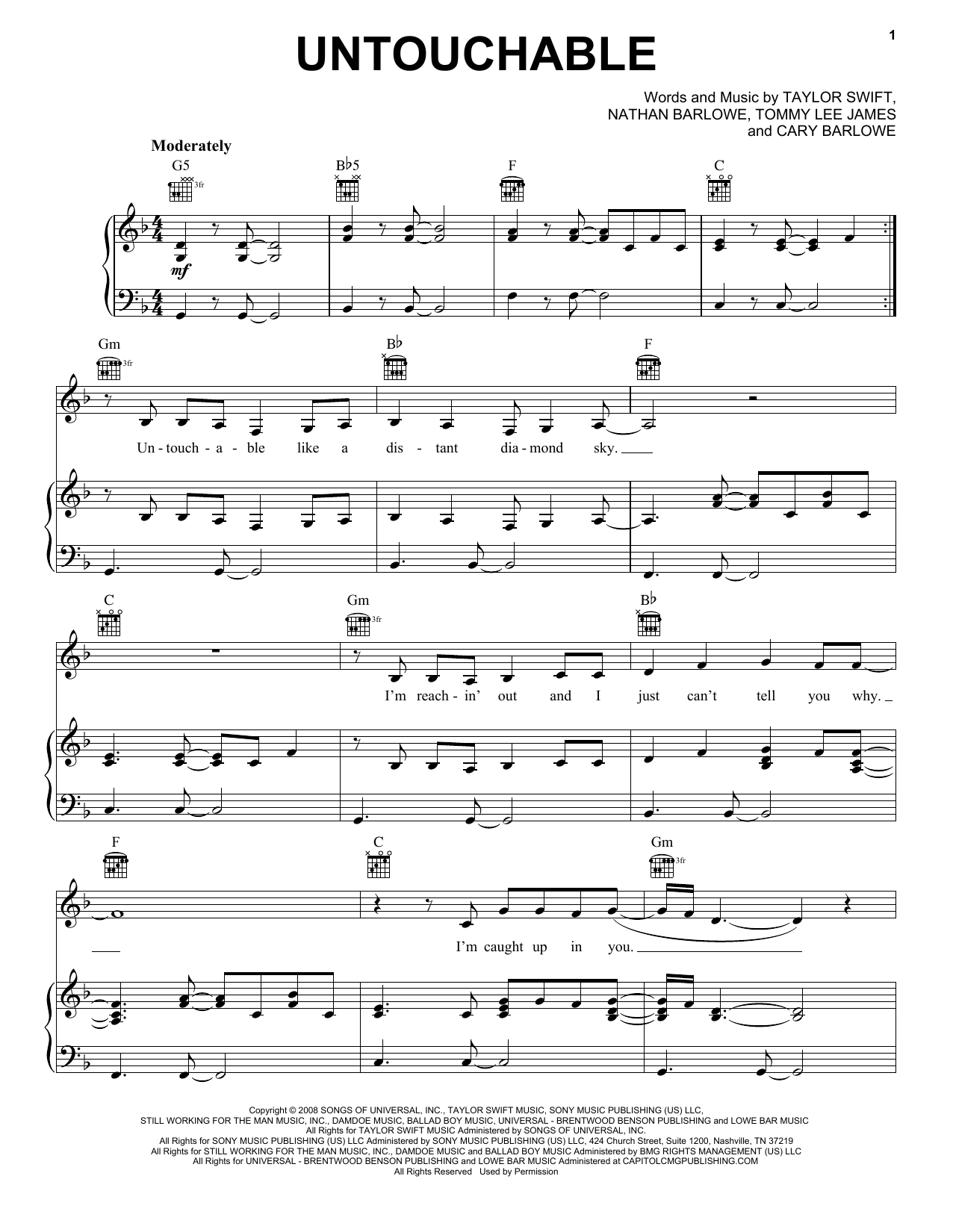 Taylor Swift Untouchable (Taylor's Version) Sheet Music