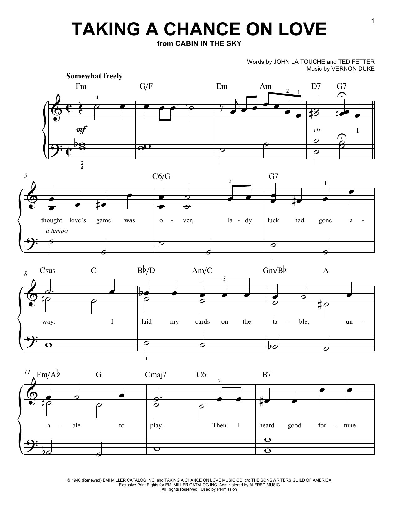 Ted Fetter Taking A Chance On Love Sheet Music