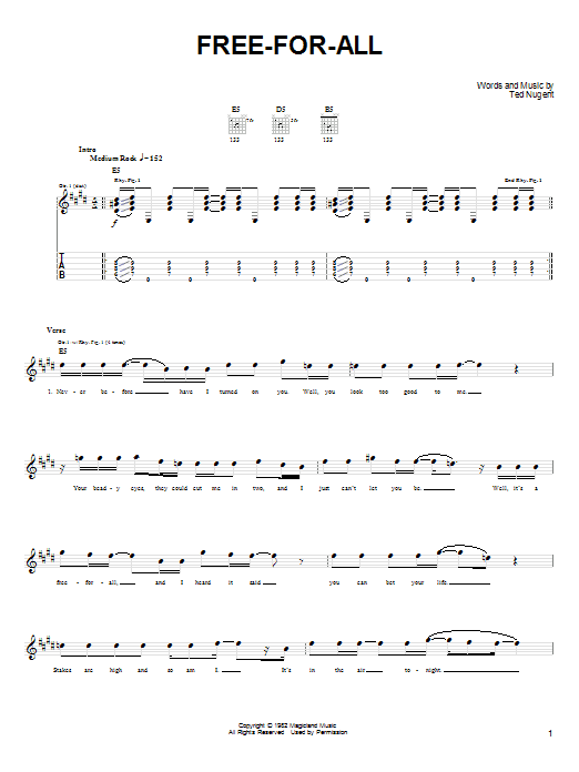 Ted Nugent Free-For-All Sheet Music