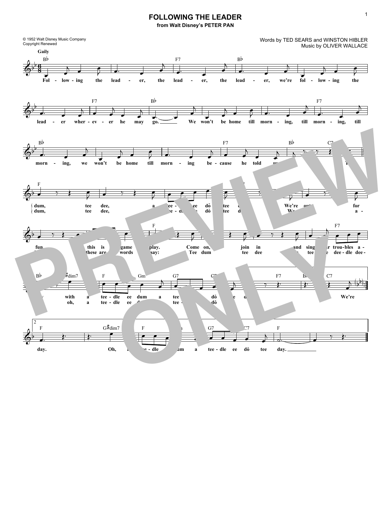 Ted Sears Following The Leader (from Peter Pan) Sheet Music