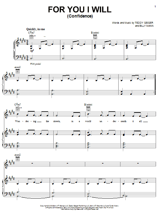 Teddy Geiger For You I Will (Confidence) Sheet Music