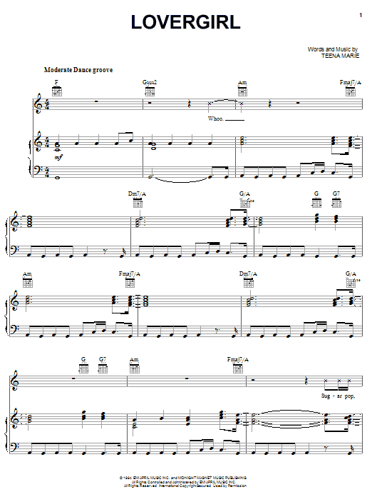 Teena Marie Lovergirl Sheet Music