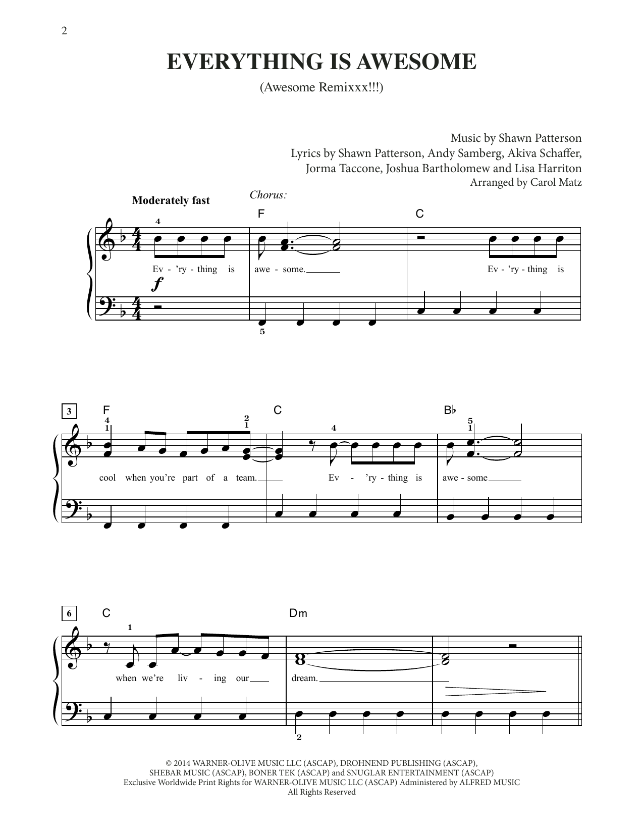 Tegan and Sara Everything Is Awesome (from The Lego Movie) (arr. Carol Matz) Sheet Music