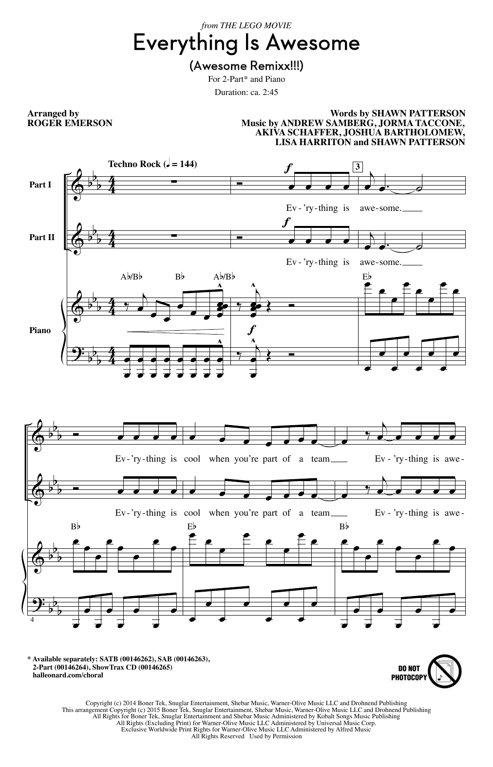 Tegan and Sara Everything Is Awesome (from The Lego Movie) (arr. Roger Emerson) Sheet Music