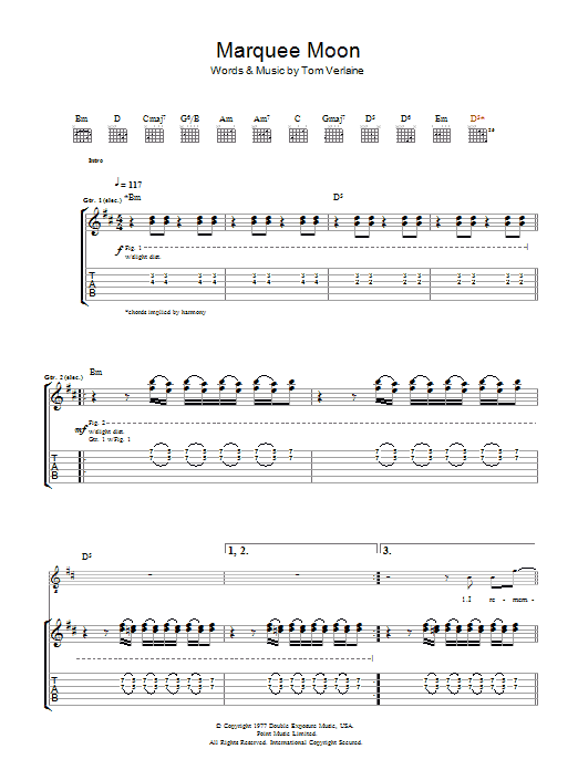 Television Marquee Moon Sheet Music