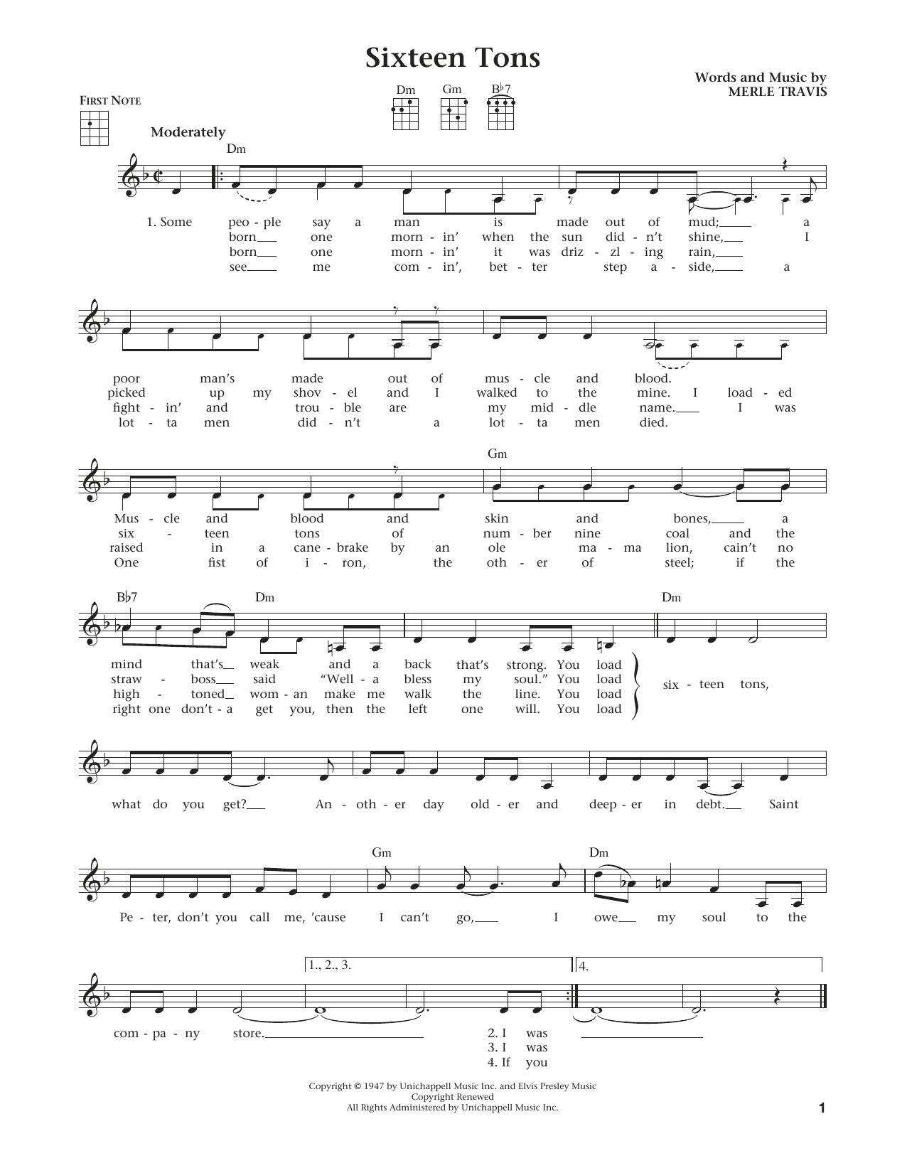 Tennessee Ernie Ford Sixteen Tons (from The Daily Ukulele) (arr. Liz and Jim Beloff) Sheet Music