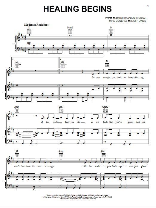Tenth Avenue North Healing Begins Sheet Music