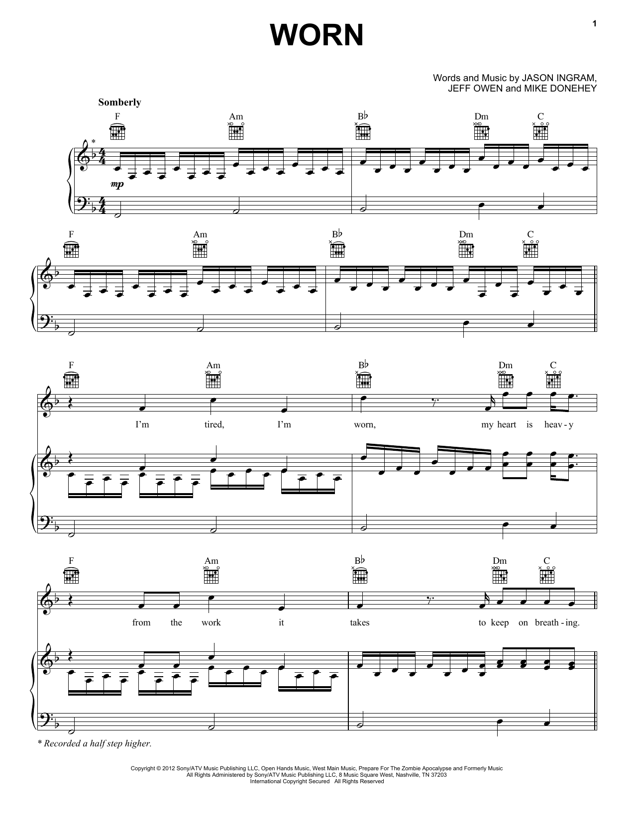 Tenth Avenue North Worn Sheet Music