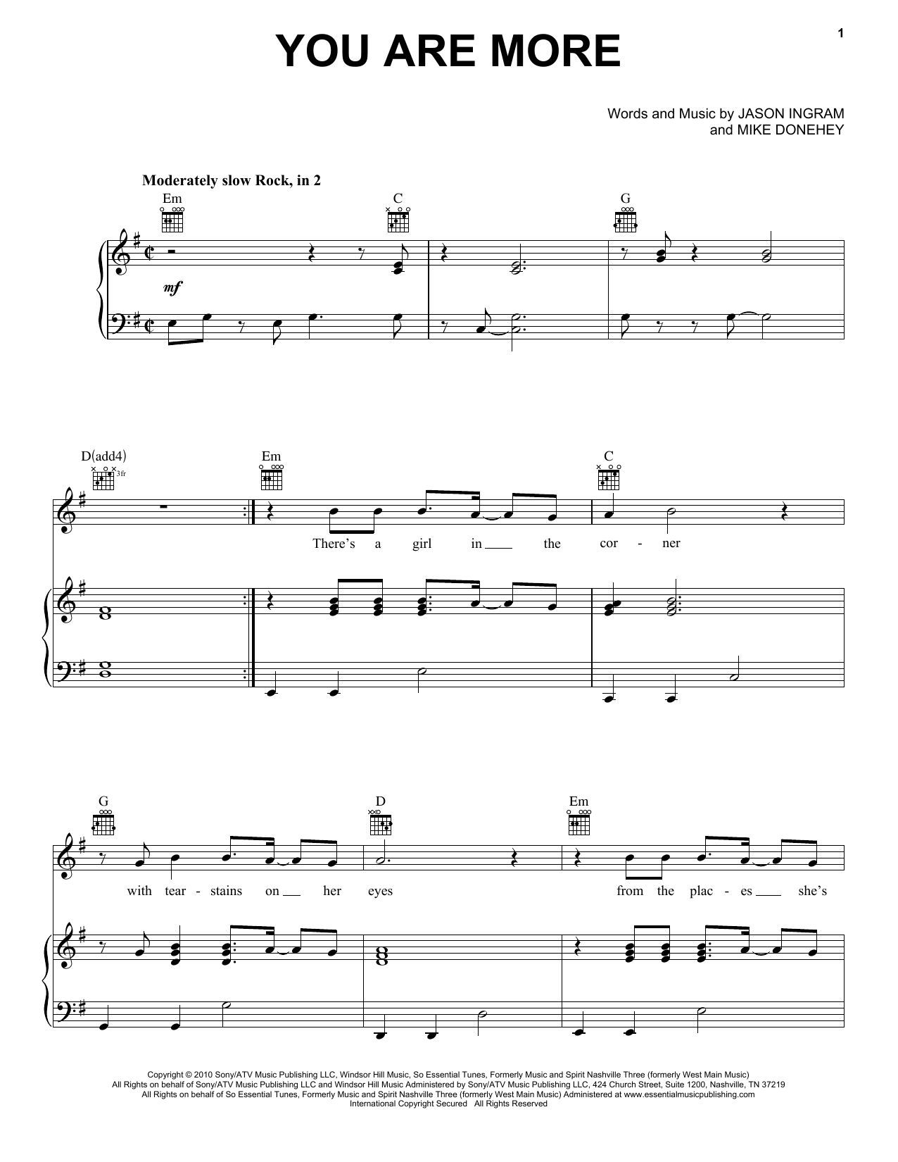 Tenth Avenue North You Are More Sheet Music