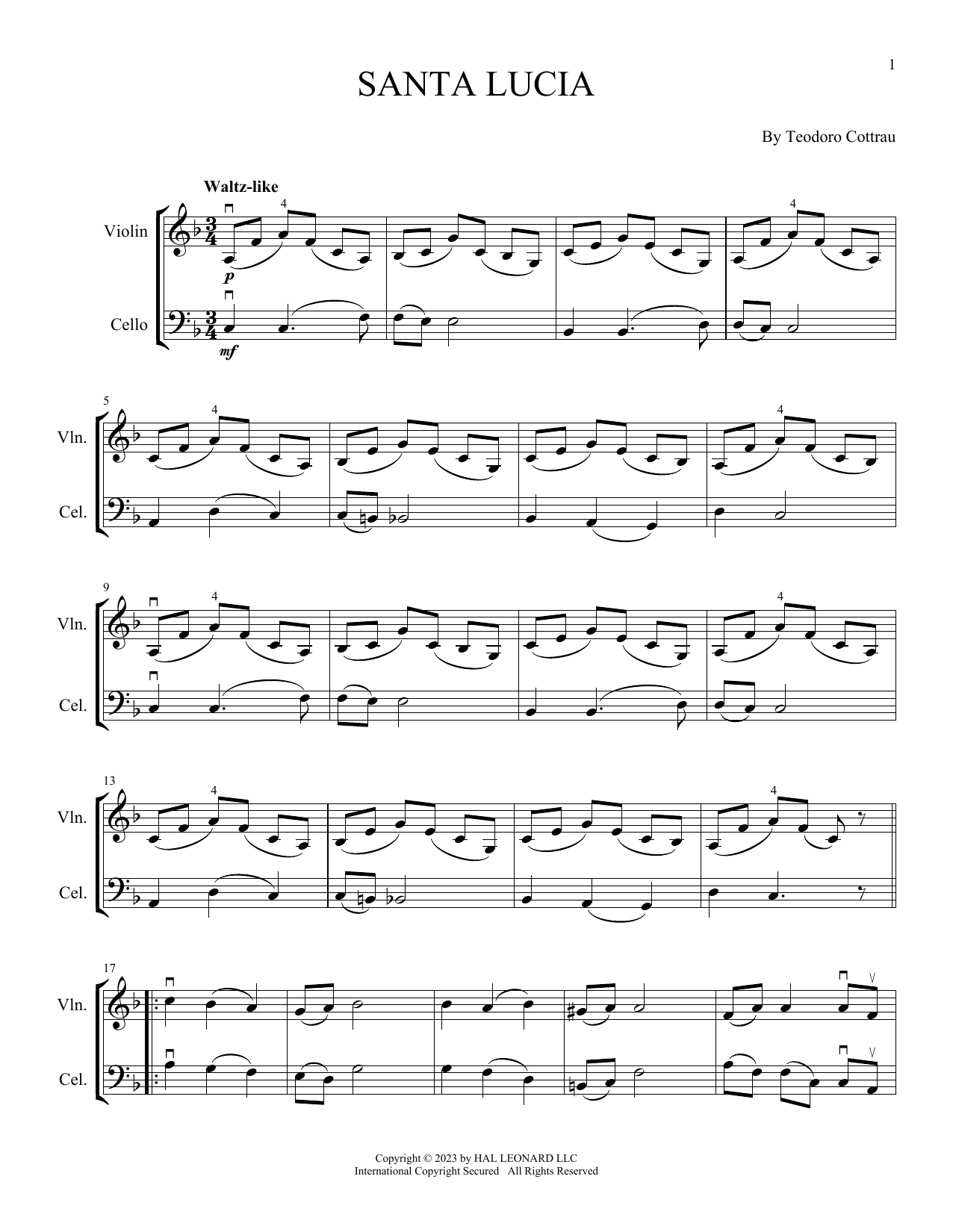 Teodoro Cottrau Santa Lucia (arr. Michelle Hynson) Sheet Music