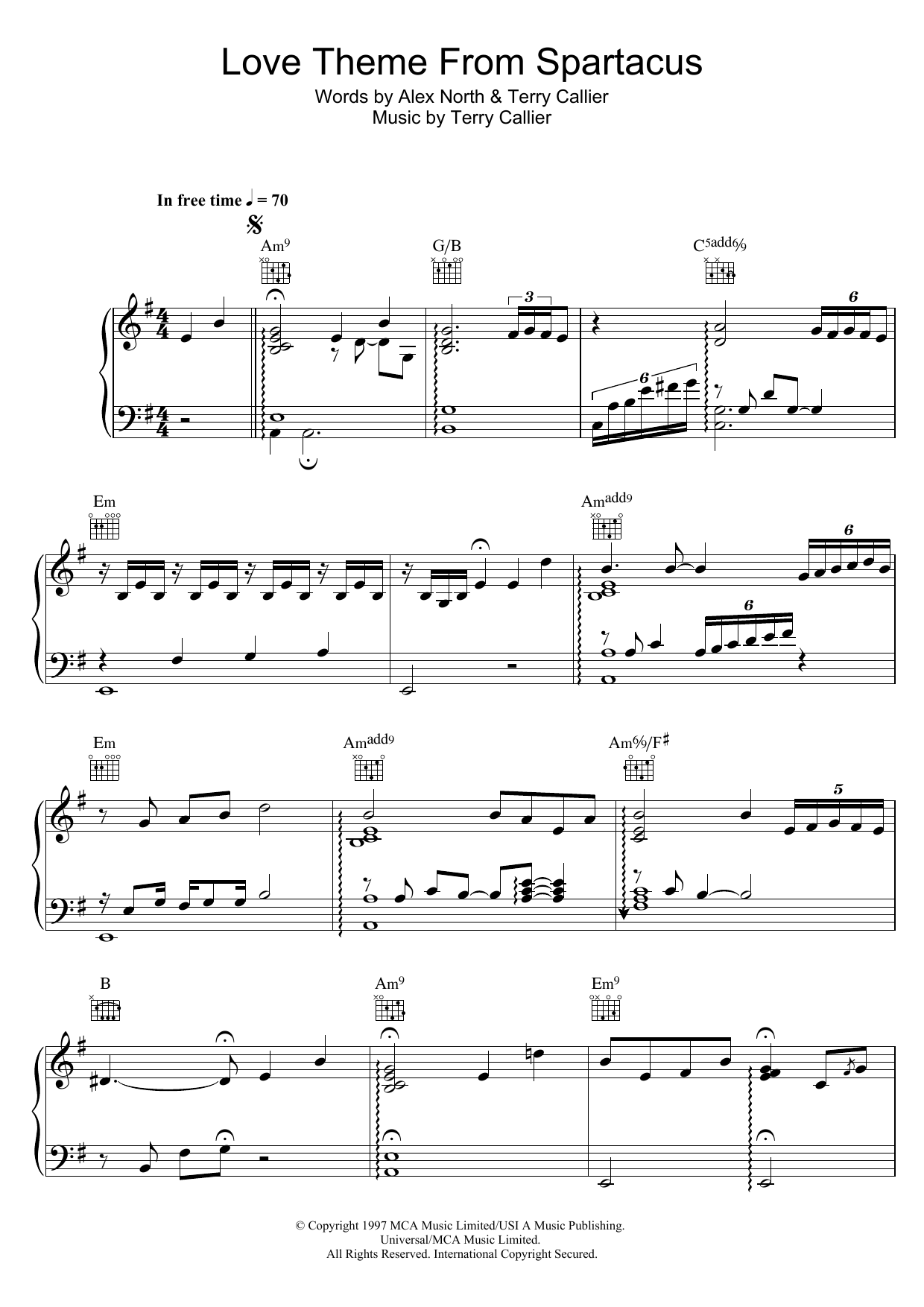 Terry Callier Love Theme From Spartacus Sheet Music