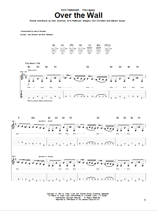 Testament Over The Wall Sheet Music
