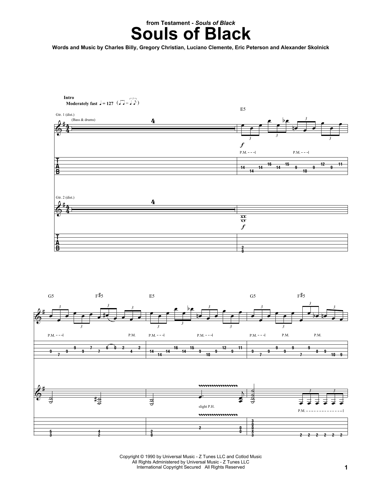 Testament Souls Of Black Sheet Music