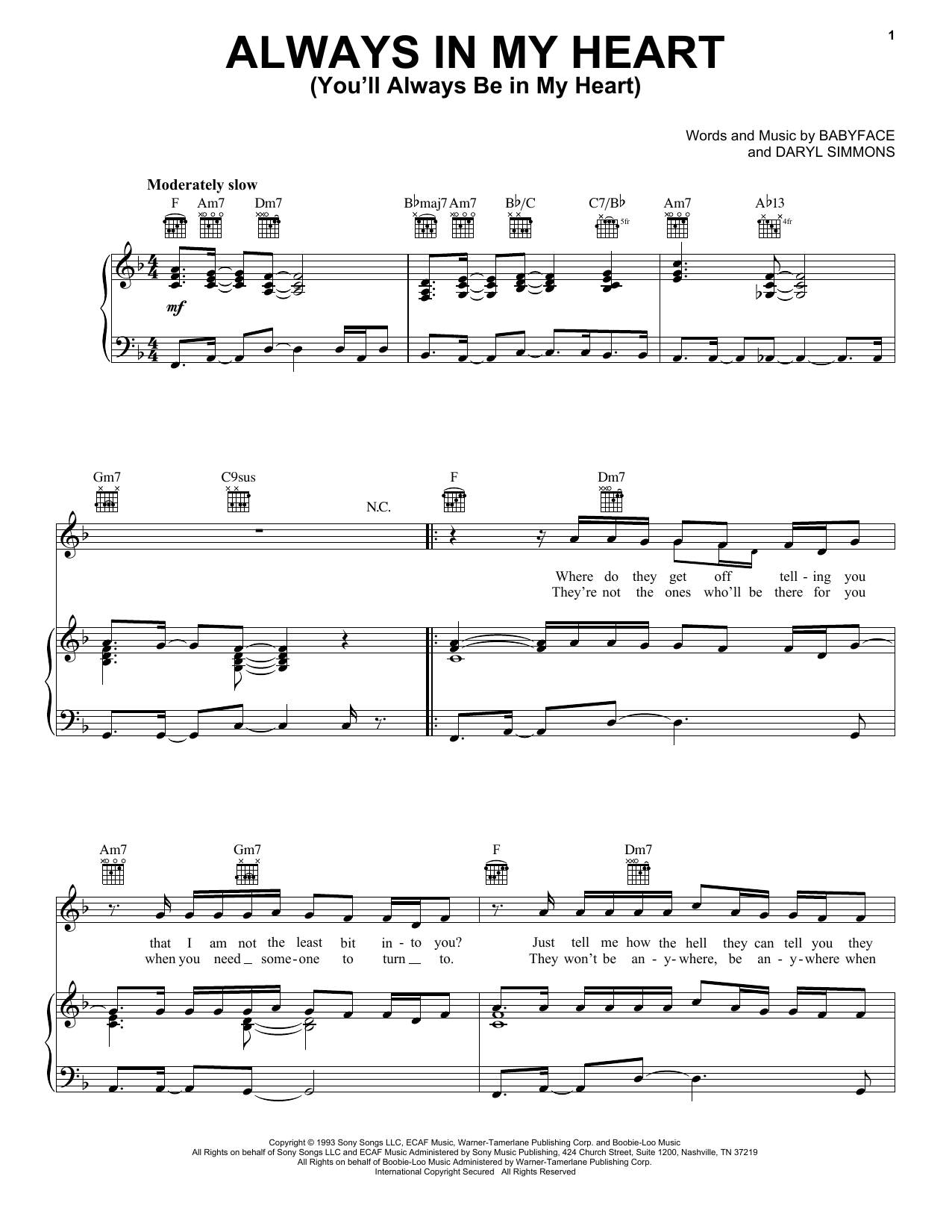Tevin Campbell Always In My Heart (You'll Always Be In My Heart) Sheet Music
