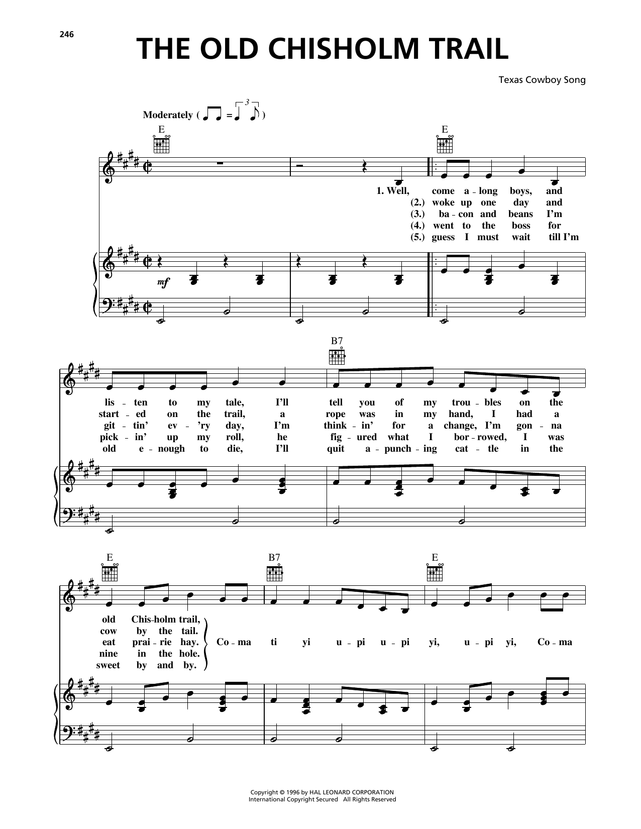 Texas Cowboy Song The Old Chisholm Trail Sheet Music