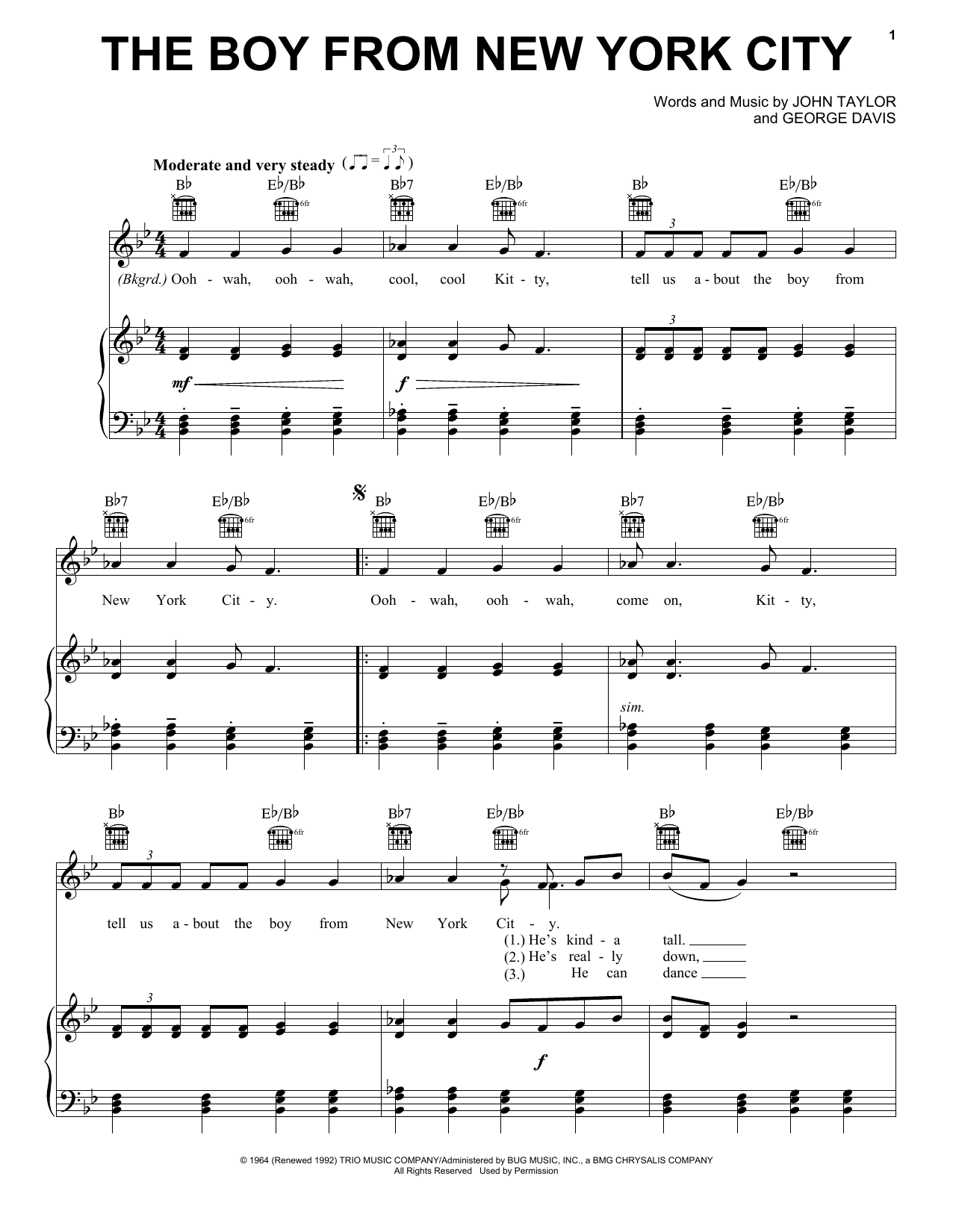 The Ad Libs The Boy From New York City Sheet Music