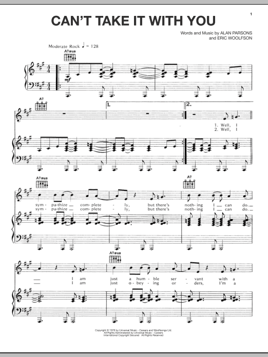 Alan Parsons Project Can't Take It With You Sheet Music