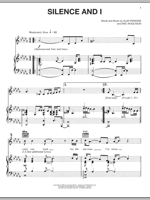 Alan Parsons Project Silence And I Sheet Music