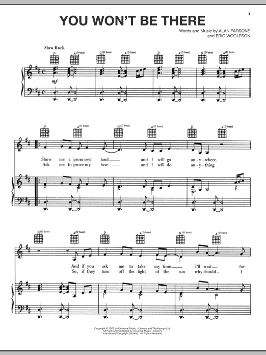 Alan Parsons Project You Won't Be There Sheet Music