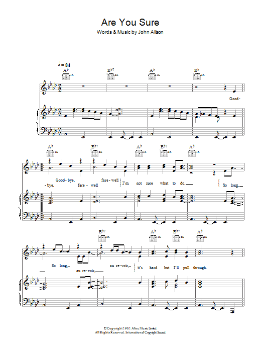 The Allisons Are You Sure Sheet Music