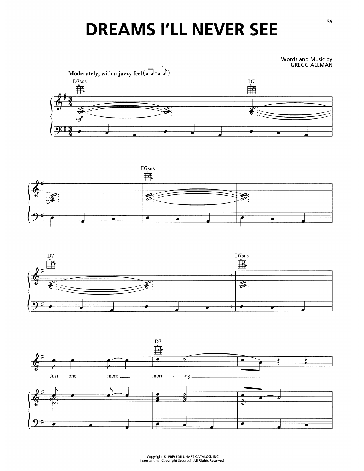 The Allman Brothers Band Dreams I'll Never See Sheet Music