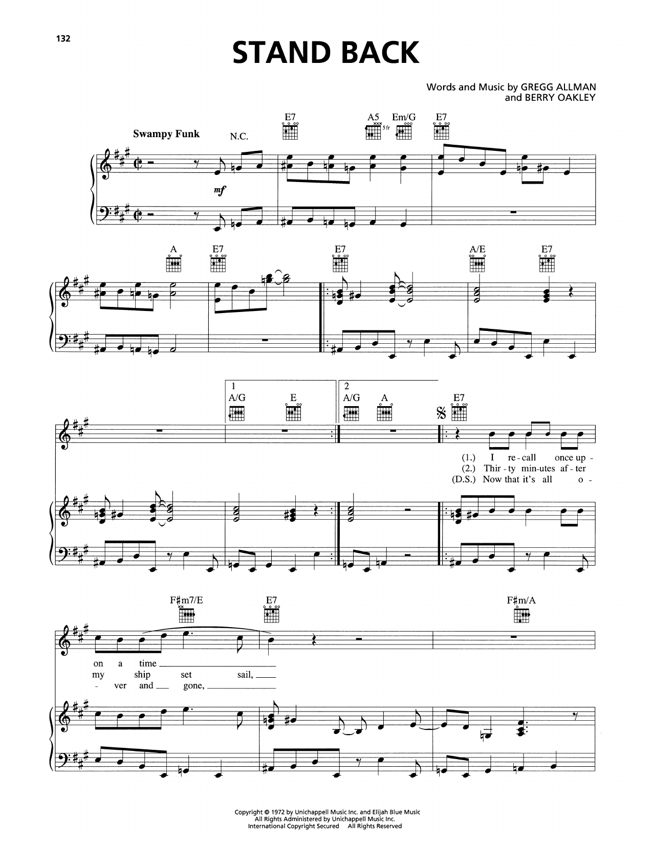 The Allman Brothers Band Stand Back Sheet Music