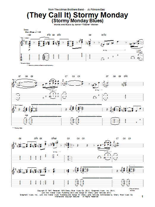 Allman Brothers Band (They Call It) Stormy Monday (Stormy Monday Blues) Sheet Music
