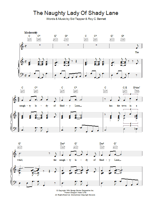 The Ames Brothers The Naughty Lady Of Shady Lane Sheet Music