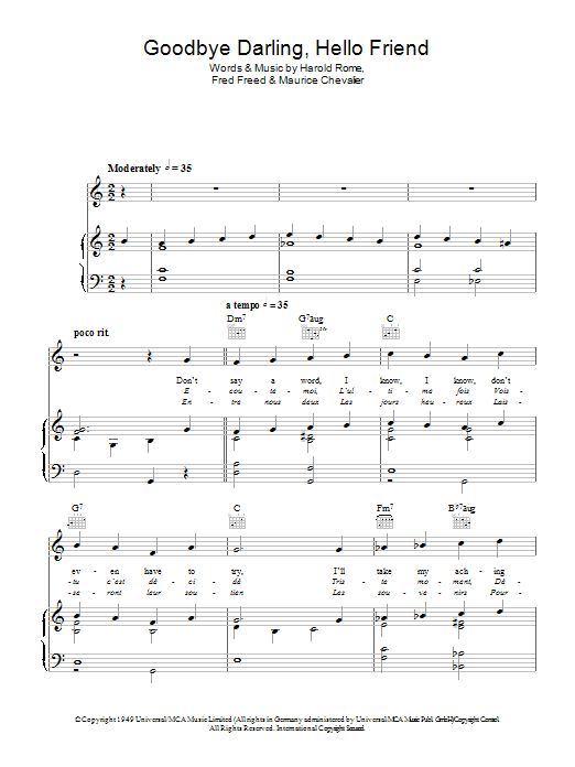 The Andrews Sisters Goodbye Darling, Hello Friend Sheet Music