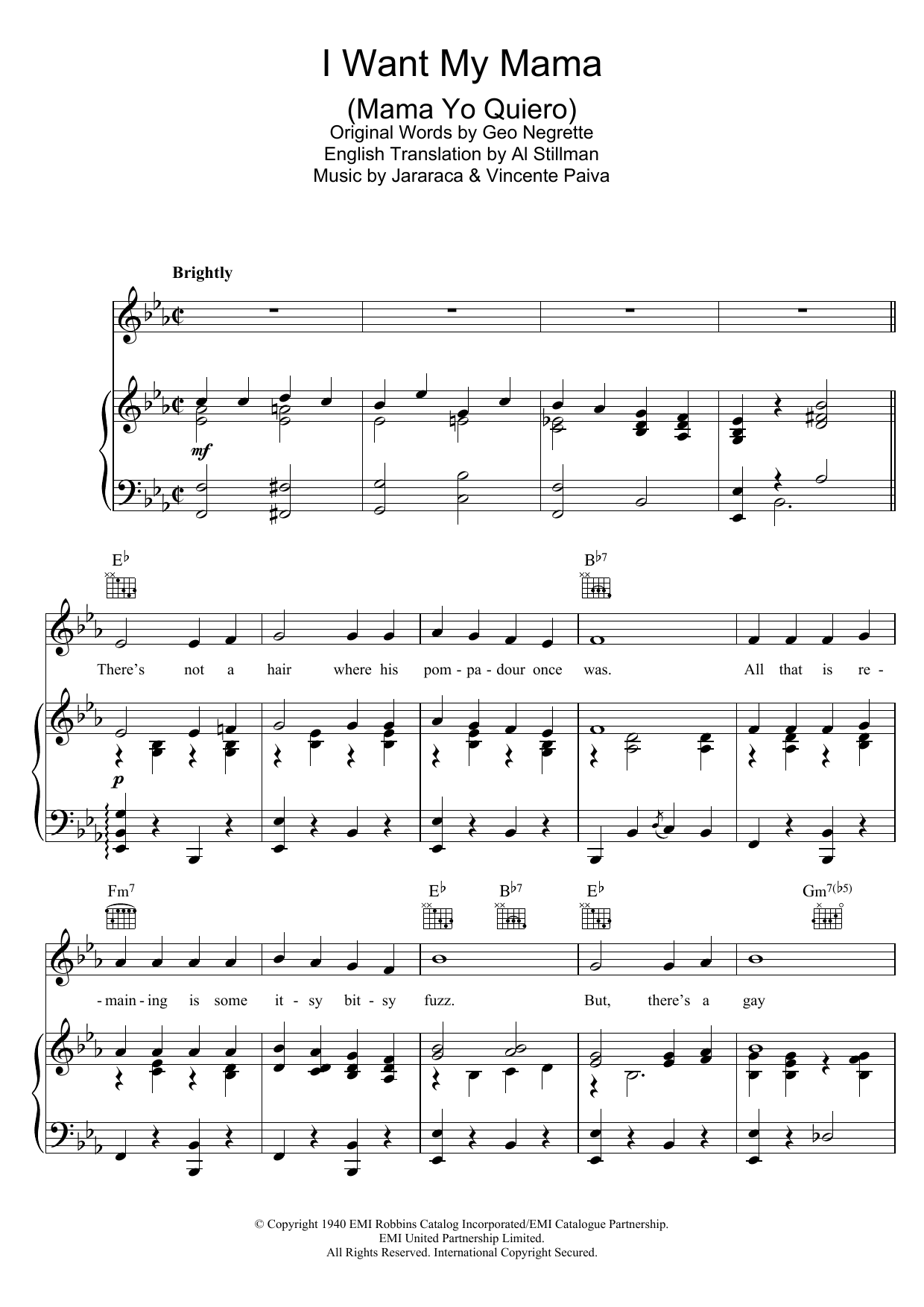 The Andrews Sisters I Want My Mama (Mama Yo Quiero) Sheet Music