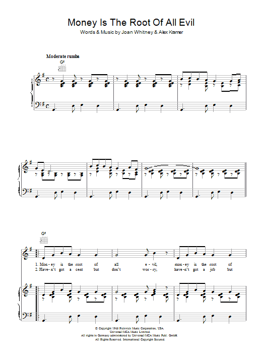The Andrews Sisters Money Is The Root Of All Evil Sheet Music