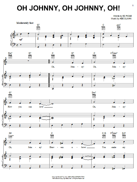 The Andrews Sisters Oh Johnny, Oh Johnny, Oh! Sheet Music