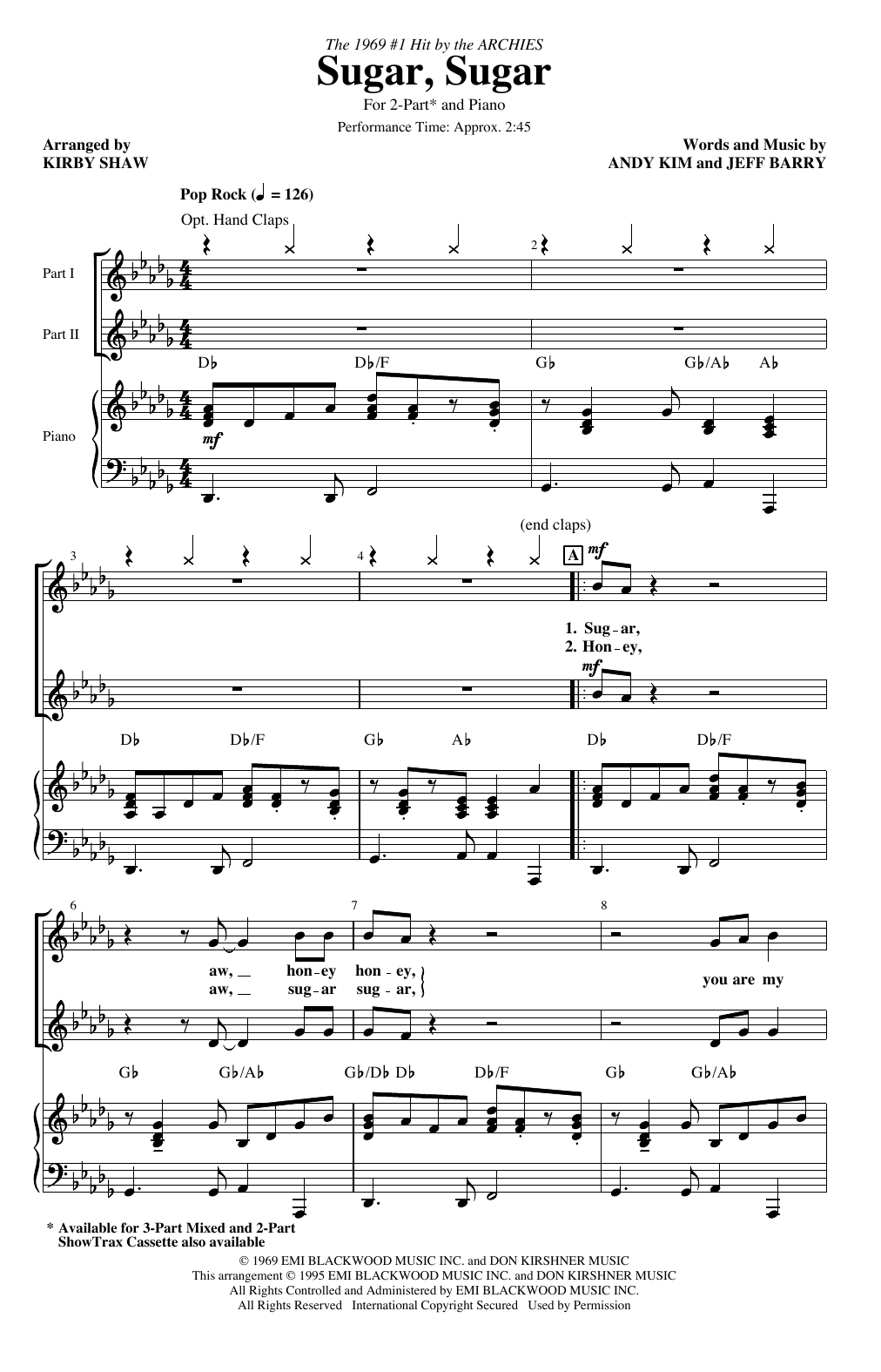The Archies Sugar, Sugar (arr. Kirby Shaw) Sheet Music