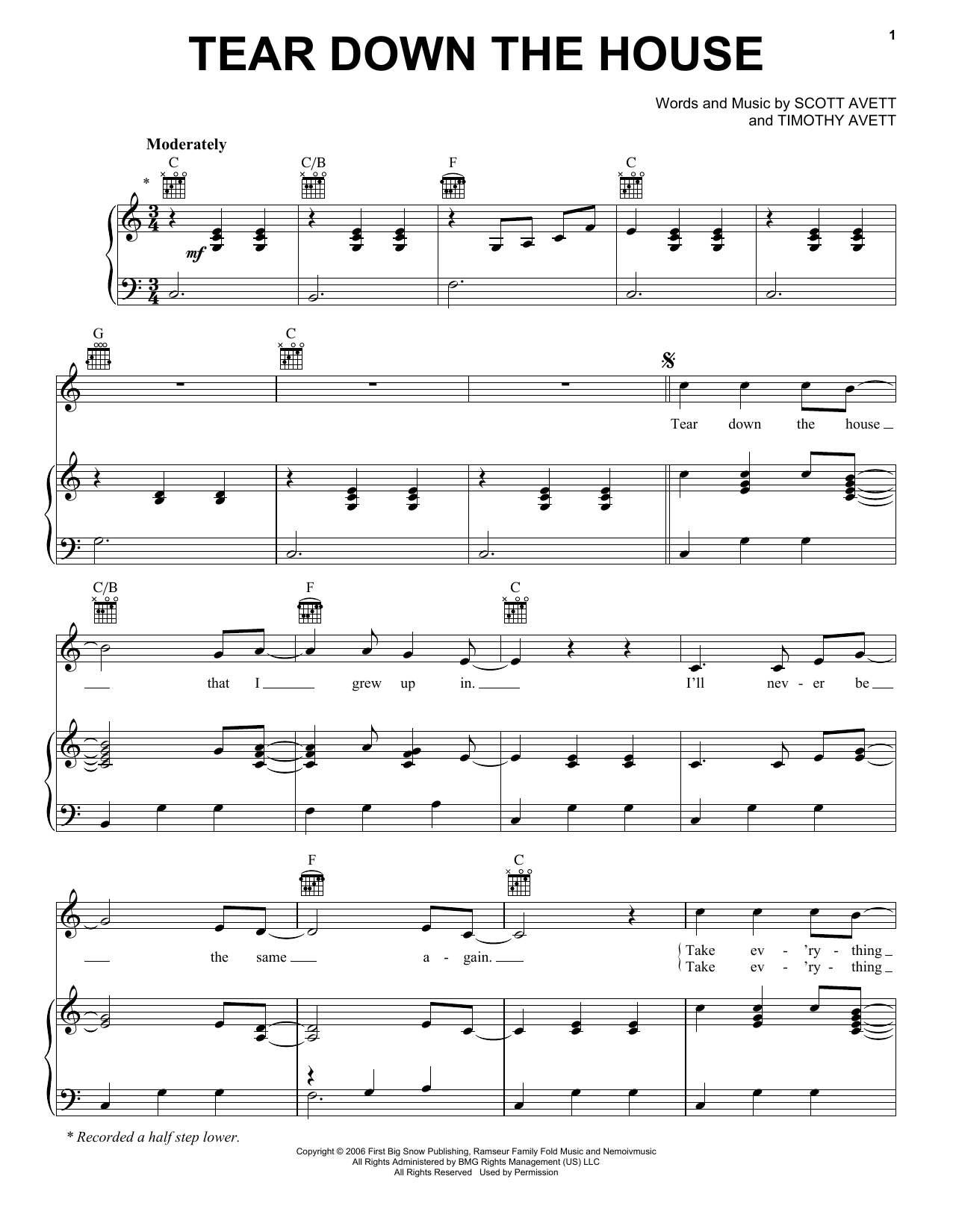 The Avett Brothers Tear Down The House Sheet Music